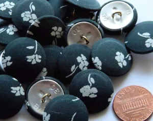 12 Very Very Dark Green & White Fabric Domed Shank Buttons 13/16" 20MM # 2816 - Picture 1 of 1