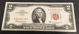 1963 $2.00 TWO DOLLAR RED SEAL NOTE uncirculated AA block - Picture 1 of 2
