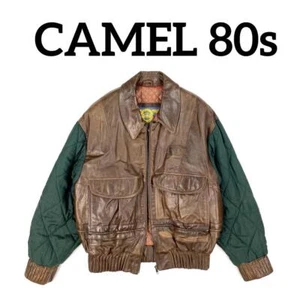 Mysterious 80S Camel Leather Switching Quilted Blouson Vintage Men's #D1312C - Picture 1 of 12
