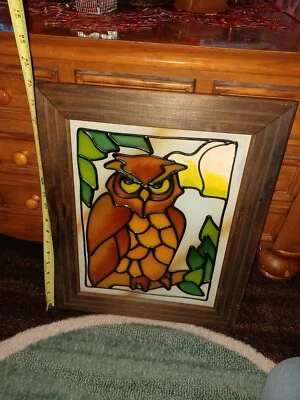 Cuadro vintage enmarcado de búho vitral Foto 1 de 4