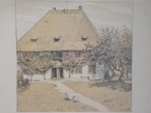 AUGUSTE NESTLER - Das Nachbarhaus. Farblithographie um 1900