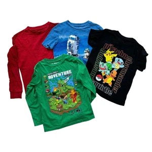 Bundle of 4 Boys Graphic Solid Shirts Mineraft Pokemon Star Wars Sz XS/S - Picture 1 of 6