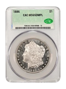 Dólar de plata Morgan 1886 Pre 21 CACG MS 65 DMPL CAC - Imagen 1 de 3