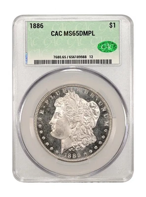 Dólar de plata Morgan 1886 Pre 21 CACG MS 65 DMPL CAC Foto 1 de 3