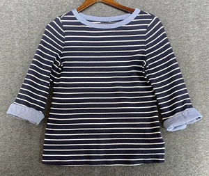 Top tejido de algodón a rayas Nautica para mujer talla mediana ribete cambray azul marino/blanco - Imagen 1 de 17
