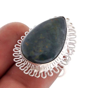 Anillo de joyería hecho a mano con piedras preciosas de aventurina verde estilo étnico 7"" U030 - Imagen 1 de 4