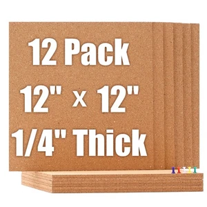 Cork Board 12x12 -12 Pack Bulletin Boards 1/4 Thick Square Decorative Cork Ti... - Picture 1 of 9
