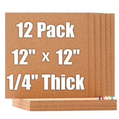 Cork Board 12x12 -12 Pack Bulletin Boards 1/4 Thick Square Decorative Cork Ti... - Image 1 of 4