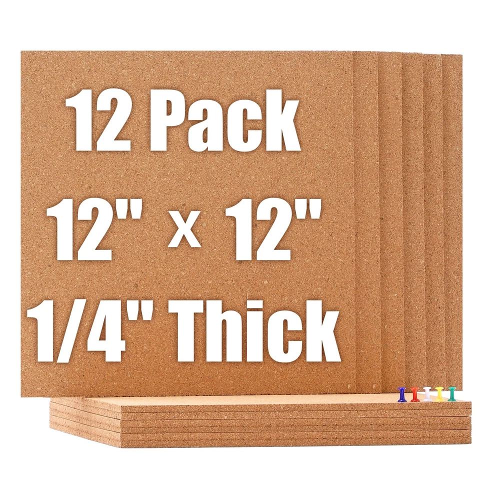 Cork Board 12x12 -12 Pack Bulletin Boards 1/4 Thick Square Decorative Cork Ti... - Image 1 of 4