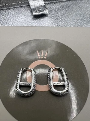 Pandora ME Pave Link Hoop Earrings Pair Ale S925 - Image 1 of 2