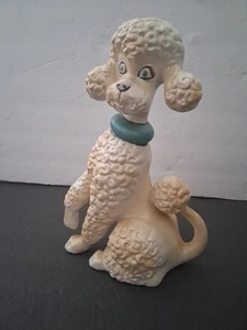 Vintage Ceramic  Poodle Dog Statue Atlantic Mold With Blue Collar - Picture 1 of 2