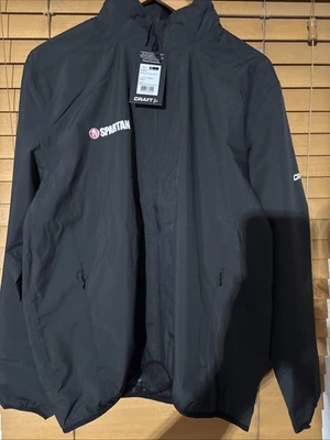 CRAFT SPARTAN NWT SzlgLogo Full Zip Running Cycking Windbreaker Hood Rain Jacket - Image 1 of 4