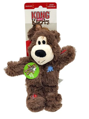 Kong Wild Knots Bear Small/Medium Dark Brown Squeaky Plush Dog Toy - Image 1 of 4