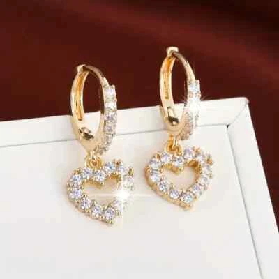 18K Gold Filled Romantic Hoop Love Heart Zirconia Lever Back Earrings RECOMMEND! - Image 1 of 4