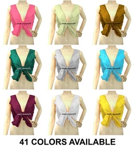 Satin Ruffle Belly dance Top Self Tie From Fron Top Women Sleeveless Top S125 - Picture 1 of 45