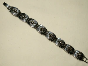 ...BRIGHTON...Silver Tone Panels, Gold Tone & Crystal Flowers Bracelet... - Picture 1 of 6