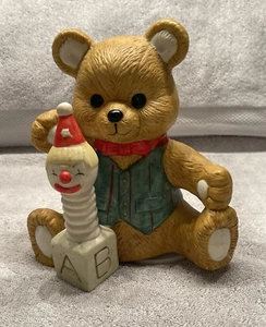 Teddy Bear Music Box Pop Goes The Weasel Jack In The Box Ceramic Rotating VTG - Picture 1 of 12