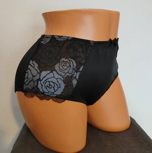 Lane Bryant Cacique Mid Waist Cheeky Panties 18/20 Black Blue Embroidered Roses - Picture 1 of 9