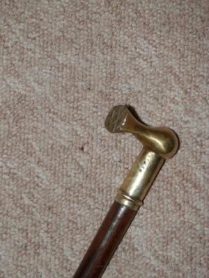 Antique Walking Stick/Cane - Heavyweight Solid Brass Hunting Hammerhead Top - Image 1 of 4