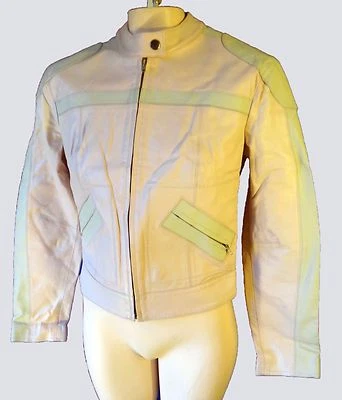 Rosa Damas Motociclista Chaqueta Cuero Mujer S Pequeña Raya de Carreras Blanco Café Scooter Foto 1 de 4