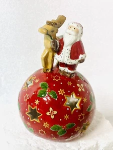 Christmas Holiday Ceramic Votive Cover Santa & Reindeer Wonderful Detail 5” - Picture 1 of 8