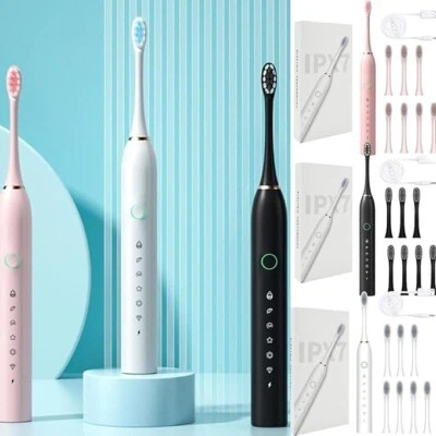 Cepillos de Dientes Eléctricos, 8 Cabezales de Cepillo de Dientes 5 Modos IPX7 Impermeable  Foto 1 de 4