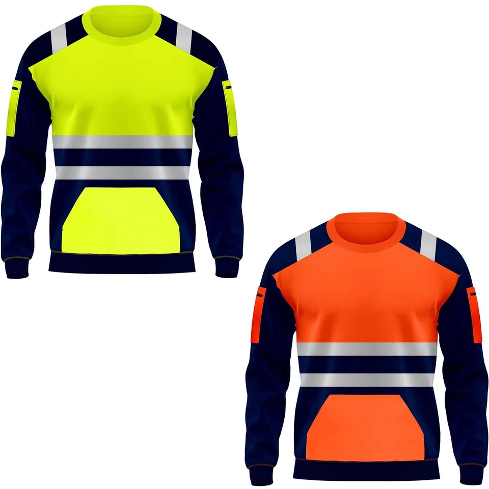 Hi Viz Sweat Shirt High Visibility Reflective Work Wear Pullover Fleece Jacket - Image 1 of 1