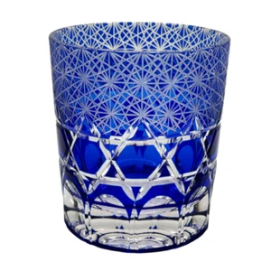 Blue Kiriko Crystal Whiskey Glasses Hand Cut To Clear From Japan New - Picture 1 of 2