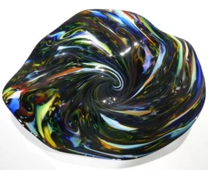 HAND BLOWN GLASS ART WALL PLATTER, RAINBOW, RED BLUE GREEN PURPLE,DIRWOOD, n3840 - Picture 1 of 5
