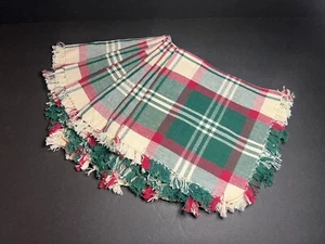 Vintage Set of 6 Christmas Red Green White Plaid Cotton Cloth Napkins w/ Fringe - Picture 1 of 4