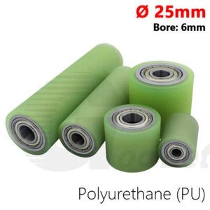 25mm Polyurethane Iron Core Roller Two Bearings PU Guiding Wheel Flat Belt Idler - Picture 1 of 20