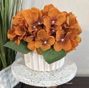 Artificial Floral Rust Orange Arrangement in White Pot Planter NWOT - Picture 1 of 7