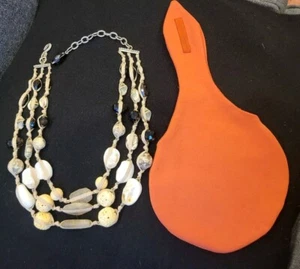 Stephen Dweck Sterling 3-Strand Cord Carved Faux Ivory Shells Gemstone Necklace - Picture 1 of 20