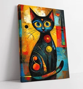 BLACK CAT ABSTRACT CONTEMPORARY HOME DECOR CANVAS WALL ART PICTURE PRINT - Picture 1 of 2