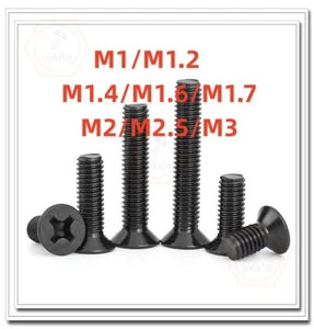 Tornillo de máquina electrónico de cabeza plana cruzada negra M1/M1.2/M1.4 a M2/M3 - Imagen 1 de 10