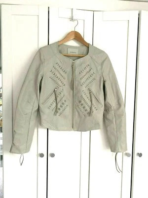 BLANKNYC Faux Leather Moto Jacket sz M Tassels Dove Gray Boho Stitching Lined - Image 1 of 4