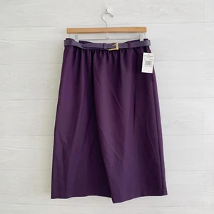 NWT Alfred Dunner - Board Room Purple pull on midi skirt with belt sz 18 - Picture 1 of 5