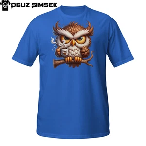 Angry Owl Coffee Shirt | Grumpy Morning Bird With Mug T-Shirt Unisex Shirt - Picture 1 of 33