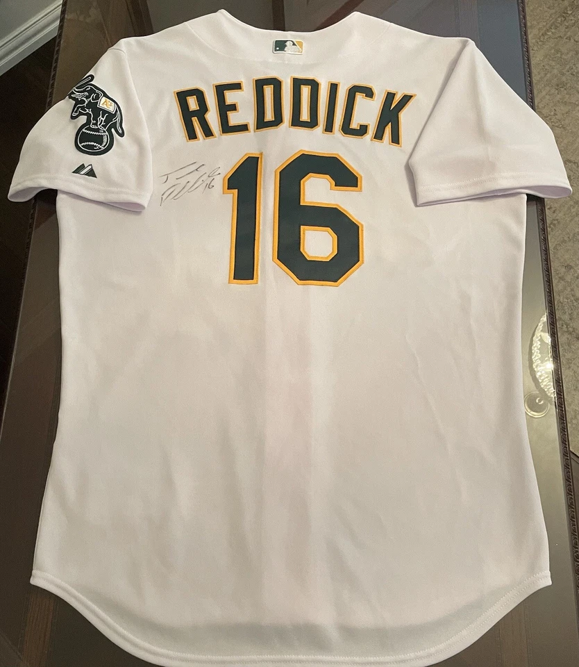 Camiseta deportiva autografiada Josh Reddick #16 Oakland Athletics A’s auténtica majestuosa Foto 1 de 4