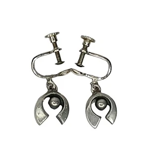 Vintage Pewter Swedish Earrings Screw Back Modernist Horseshoe Sweden - Picture 1 of 3