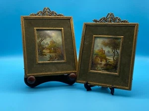 Tre AAA Torino Italy Vintage Two Miniature Italian Oil Paintings Framed & Signed - Picture 1 of 12