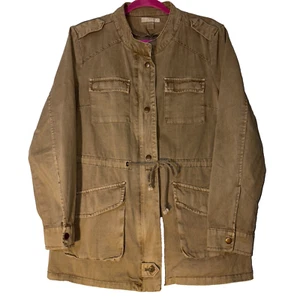 Kenar Jacket Women’s Size L 100% Cotton Zip Snap Cinch Waist Khaki Pockets - Picture 1 of 18