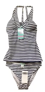 New WB striped navy two-piece Tankini top is size small & bottom is size medium - Picture 1 of 3