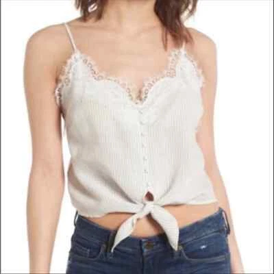 Astr The Label Tie Front Sz Small Striped Lace Tank - Image 1 of 4