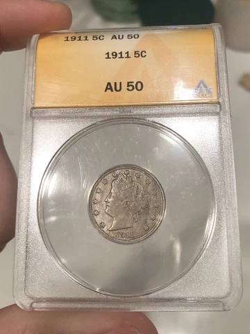 1911 Liberty V-Nickel graded AU50 by ANACs Nice Mid Grade Type Coin Cover