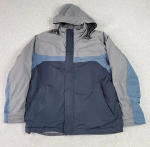Nike Jacket Mens Large Gray Navy Hooded Fleece Lined Insulated Winter Coat - Picture 1 of 19