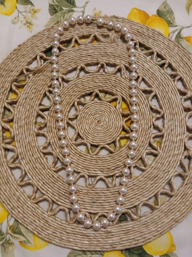 OFF WHITE Collana vintage bianco sporco grande perle finte annodate a mano chiusura nascosta filo 24"