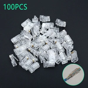 100PCS CAT5e RJ45 Pass-Through Network Cable Modular Plug 8P8C Connector End - Afbeelding 1 van 7