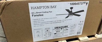 Hampton Bay Fanlee 54 in. Matte Black Smart Indoor Ceiling Fan New - Image 1 of 2