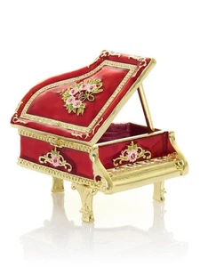 Keren Kopal Red Flowers Piano Trinket box Decorated with Austrian Crystals - Picture 1 of 21